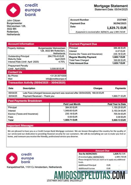 em branco Modelo Word e PDF de extrato de hipoteca do banco holandês Credit Europe